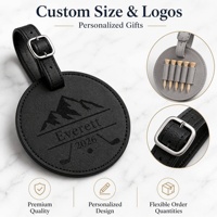 Étiquette de sac de golf ronde en similicuir gravable au laser avec 5 tees en bois vierges à graver au laser, porte-tees en cuir PU pour sac de golf