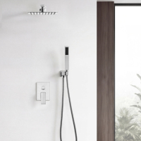 Système de douche mural avec robinets thermostatiques, barre coulissante, pomme de douche pluie en acier inoxydable de 8 pouces, design moderne pour hôtel et appartement