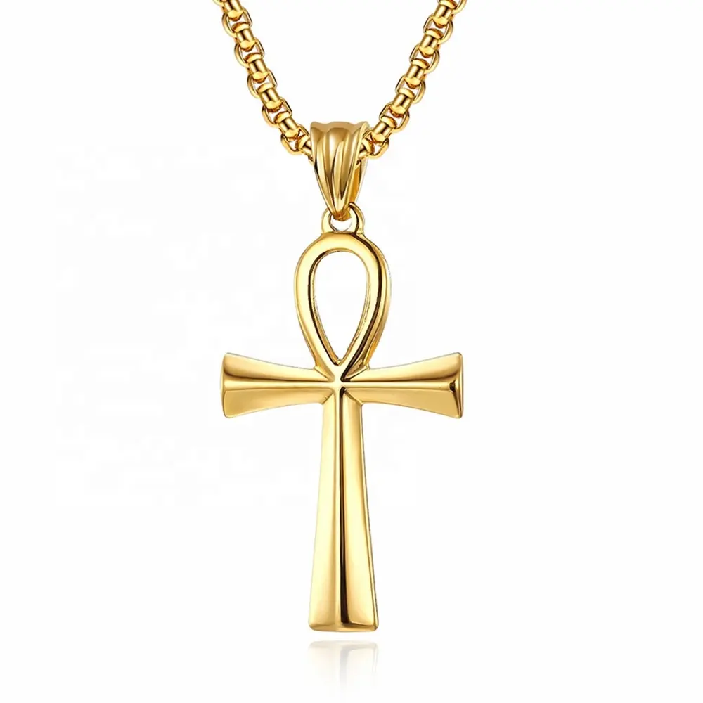 MECYLIFE Hiphop Pendant Necklace Stainless Steel Life Symbol Ankh Cross Pendant Necklace