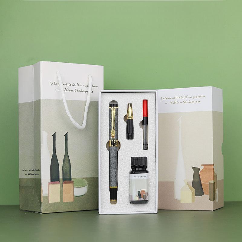 Stylo plume gris + accessoires plume dissimulée