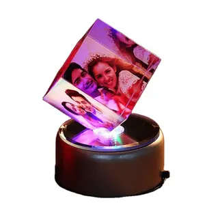 Birthday Best Gift 3AA battery and USB Power Supply LED illusion night light pedestal with decorative Crystal Cube