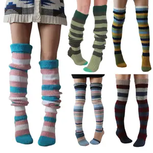 Winter Slouch warme Frauen Socken Oberschenkel hohe Baumwolle Slouch Hotter Mädchen Streifen Socken