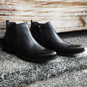 Botas para Hombre, Botas de Trabajo con Cremallera, Botas de Motocicleta de Piel de Vacuno de Primera Calidad - Product Image 1