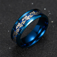 Bague pour homme tendance en acier inoxydable plaqué or 18 carats, motif double dragon, 8 mm, vente en gros