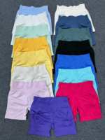 Nouvel ensemble de yoga 2 pièces pour femme, couleur unie, haut de sport froncé et short froncé, respirant, taille haute, pour la course et le yoga