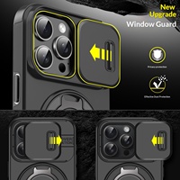 Coque de téléphone 17ProMax 16promax avec motif animalier transfrontalier mat, fenêtre coulissante et support magnétique à 360 degrés pour fixation automobile