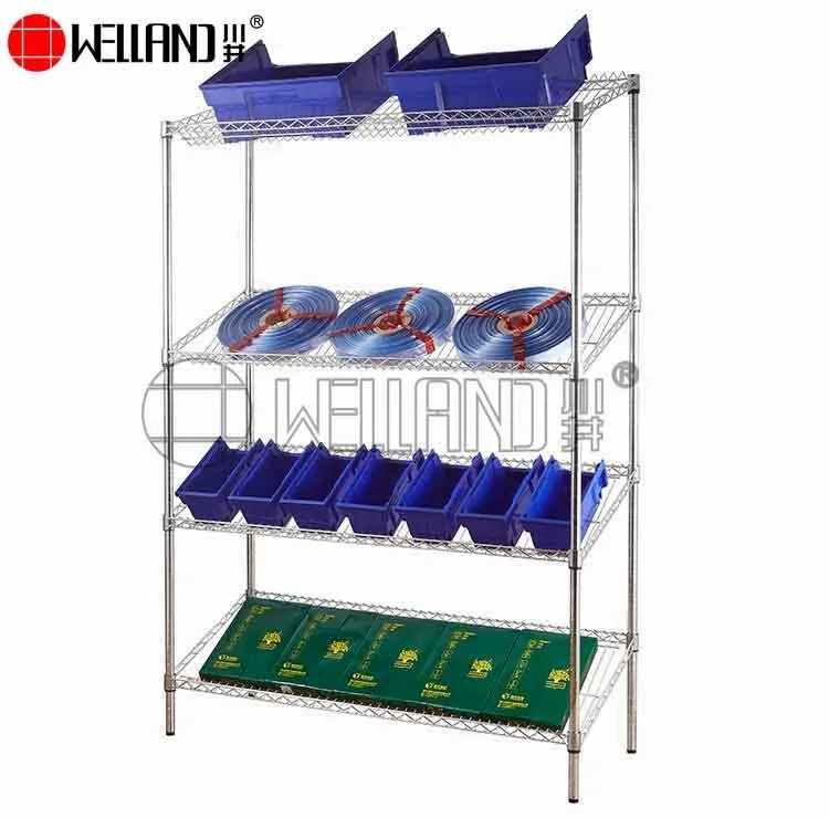 Vente directe d'usine 4 niveaux en acier au carbone stockage fil rack Chrome réglable présentoir