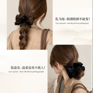 DINLE Chouchou pour cheveux en tissu avec nœud élastique pour queue de cheval, usage quotidien - Product Image 5
