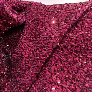 Tessuto di <span class=keywords><strong>Velluto</strong></span> di Lusso <span class=keywords><strong>Bordeaux</strong></span> di Peso Medio con Paillettes e Ricami Solidi per Abiti da Sposa, Costumi da Bagno e Tessuti per la Casa - Product Image 5