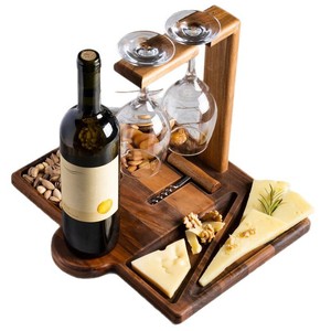 Estante para vinos de madera maciza de acacia con soporte para copas y tabla de quesos para servir vino - Product Image 5