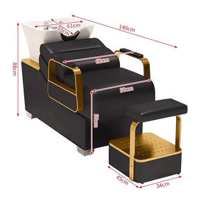 Fauteuil de lavage en cuir PU noir pour salon de coiffure avec repose-pieds réglable, structure métallique et lavabo en céramique - Product Image 6