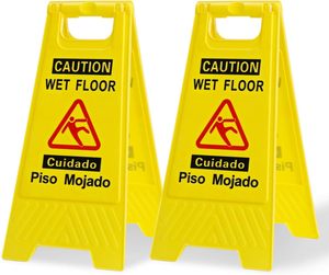 Señal de Advertencia de Piso Mojado Amarilla de Doble Cara de Plástico, Letrero de Advertencia de Piso Mojado Amarillo - Product Image 1