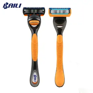 BAILI — lame de rasoir pour homme, 6 lames, avec sécurité en acier inoxydable, Extension Flexible, style vietnamien