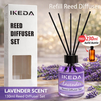 Diffuseur de parfum à bâtonnets longue durée à la lavande 130 ml, diffuseur sans flamme avec bâtonnets en rotin pour chambre à coucher, bouteille de recharge bonus 230 ml