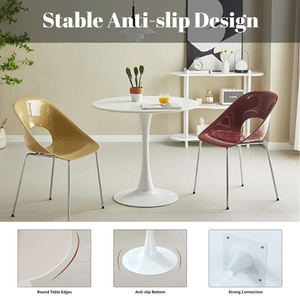Tavolo da Pranzo Rotondo Bianco Moderno con Piano in MDF e Base in Ferro, Design Minimalista per Arredamento Soggiorno - Product Image 6