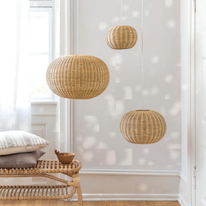 Rattan Ball Pendant <b>Light</b> Round E27 Led <b>Light</b> Source For Living Room <b>Dining</b> Room Hotel Guesthouse - Product Image 1