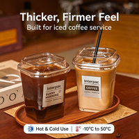 Gobelet en plastique PET Interpac de forme carrée, 12 oz, 16 oz, 20 oz, 22 oz, anti-fuite, transparent, avec couvercle, pour latte glacé, cold brew à emporter