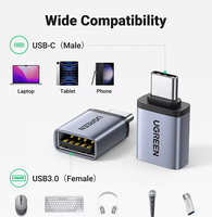 Adaptador OTG USB-C 3.0 UGREEN, Adaptador USB-C Macho a USB Hembra, Transferencia de Datos de Alta Velocidad de 5 Gbps y Carga