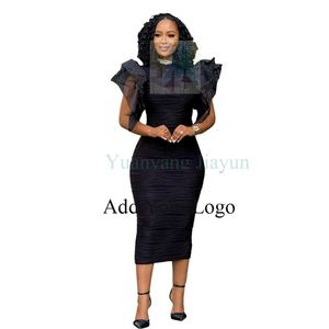 Abito Tradizionale Africano <span class=keywords><strong>Blu</strong></span> per Donna, Midi di Alta Qualità con Maniche a Volant, <span class=keywords><strong>Aderente</strong></span> e con Inserti - Product Image 4