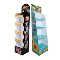Support de présentation au sol en carton ondulé personnalisé, écologique, à 4 niveaux, pour bonbons et biscuits, destiné aux magasins de vente au détail de snacks