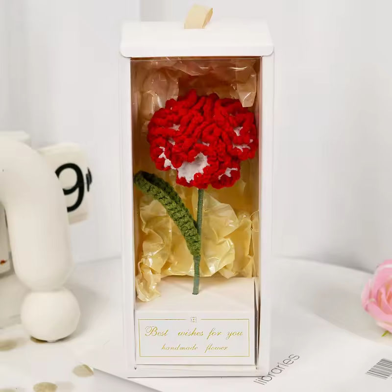 ดอกคาร์เนชั่นสีแดงถัก+กล่องของขวัญ