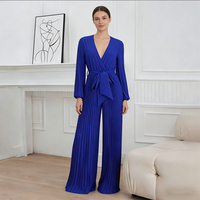 Robes Miyaki pour femmes, mode printemps, manches longues, plissées, Abaya Dubaï, combinaison midi, jambes larges, ceinture, sexy, grande taille, ensemble complet