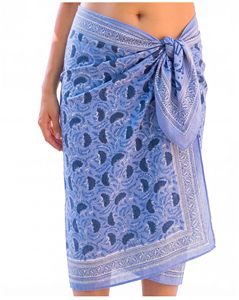 Blue Floral Print Chiffon <b>Sarong</b> <b>Wrap</b> Skirt With Bow Tie Midi Length Beach Cover Up - Product Image 4