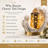 Lanterne solaire d'ange polonaise avec lumière LED chaude pour décoration commémorative de cimetière, inscription personnalisée, vente en gros