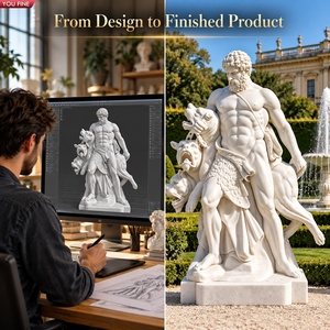 YOUFINE Statue d'Hercule en <span class=keywords><strong>marbre</strong></span> blanc sculpté à la main capturant Cerbère, sculpture classique du dieu <span class=keywords><strong>grec</strong></span> pour la décoration de villa et de jardin - Product Image 5