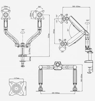 Support double écran KALOC pour PC, bras double moniteur à ressort à gaz, fixation de bureau DS90-2