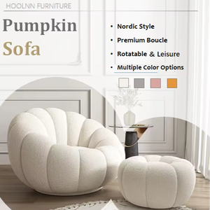 HLM48 RTS <span class=keywords><strong>Fauteuil</strong></span> <span class=keywords><strong>de</strong></span> loisirs pivotant contemporain en tissu bouclé blanc nordique haut <span class=keywords><strong>de</strong></span> gamme, style chaise citrouille, pour centre commercial et salon - Product Image 1