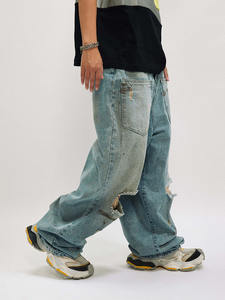 Vintage lavage déchiré jeans conception inversée pour faire sale brosse peinture personnalité jeans mâle hipster plancton <span class=keywords><strong>beau</strong></span> - Product Image 6