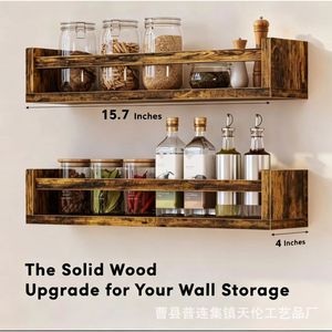 Solid wood <b>wall</b>-<b>mounted</b> <b>shelf</b> for books, magazines, and picture books; <b>wall</b>-<b>mounted</b> kitchen spice rack; storage rack - Product Image 5