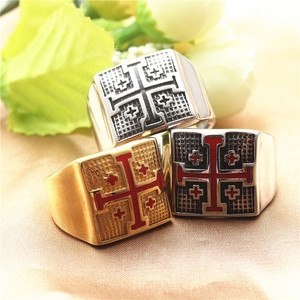 Men's <b>Cross</b> <b>Ring</b> Titanium Steel Enamel Red Gold Plated Punk Style Fashion Jewelry Gift - Product Image 4