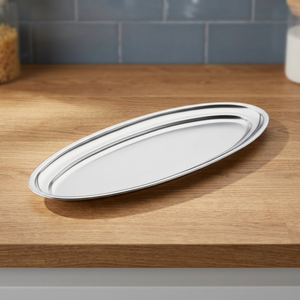 Bandeja Ovalada Minimalista de Acero Inoxidable Pulido para Servir Pescado, Ideal para Fiestas y Reuniones - Product Image 3