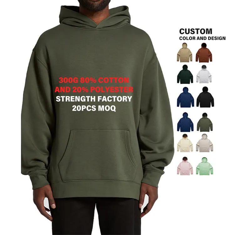 20MOQ Diseños personalizados 80% Algodón 20% poliéster Pullover Oversized Plain Hoodie Fleece Custom Hoodies para hombres