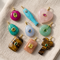 Collier pendentif en pierre naturelle plaqué or, véritable œil de tigre, turquoise, quartz rose, bijou avec breloque en pierres précieuses serties, cadeau pour femme