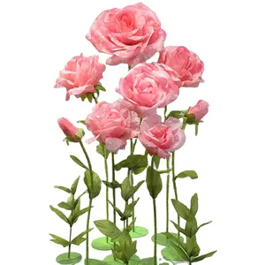 2024 di vendita calda di matrimonio decorazione della fase di carta rosa rossa fiori giganti in piedi