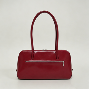 Sac à bandoulière vintage en cuir rouge brillant avec longue poignée, fermeture éclair rectangulaire, pour le travail quotidien - Product Image 6