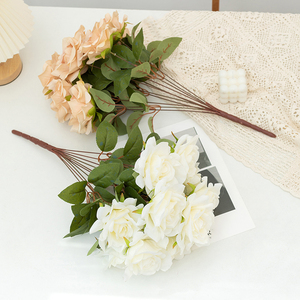 Duofu 11 cabezas Flor de hibisco decoración del hogar flores artificiales arreglo de boda rosas - Product Image 1