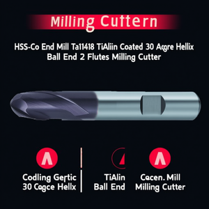 Fraise à queue HSS-Co TA1418 avec revêtement TiAlN, hélice à 30 degrés, bout sphérique, 2 dents - Product Image 3