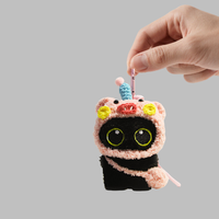 Porte-clés en peluche chat noir mignon, dessin animé, durable, avec capuche amovible en crochet, poupée chaton douce et rembourrée, breloque de sac, pendentif pour sac à dos