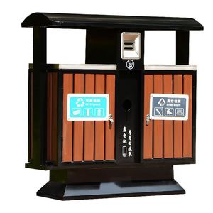 Outdoor Steel Wood Waste <b>Bin</b> <b>Double</b> Zone Sorting 12L Above Park Use Rectangular - Product Image 1