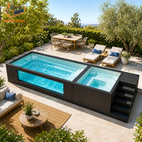 Piscine hors sol sur mesure en conteneur maritime, grande piscine extérieure, spa jacuzzi, maison préfabriquée bleue, Chine
