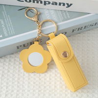 Pochette à rouge à lèvres portable en cuir avec miroir, mini sac à rouge à lèvres, pendentif porte-clés
