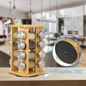 Nouveau support à épices rotatif en bambou avec tiroir de rangement, 16 pots, rotation à 360 degrés, pour sel et assaisonnements - Product Image 5
