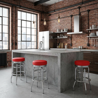 Tabouret de bar pivotant moderne rétro, structure en acier chromé, siège rembourré en cuir PU rond, rotation à 360 degrés, pour comptoir, maison, salle à manger