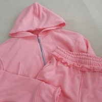 Ensemble de survêtement décontracté 2 pièces pour femme avec logo personnalisé, couleur unie, sweat à capuche zippé, mélange coton élasthanne, tenue streetwear automne