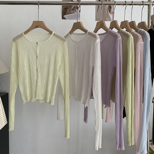 Cárdigan de moda nuevo en stock para <span class=keywords><strong>mujer</strong></span>, camisa fina transpirable de <span class=keywords><strong>primavera</strong></span> y verano, top de punto con protección solar y botonadura sencilla. - Product Image 1