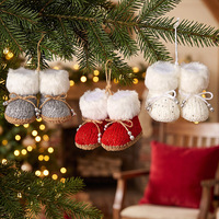 Bottes de Père Noël en tissu mousse et peluche, ornements de sapin de Noël, mini-suspendus tricotés, style européen et américain pour la décoration intérieure